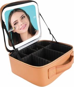 Simply Southern Chai Brown Leather Makeup Travel Case With LED Mirror Light