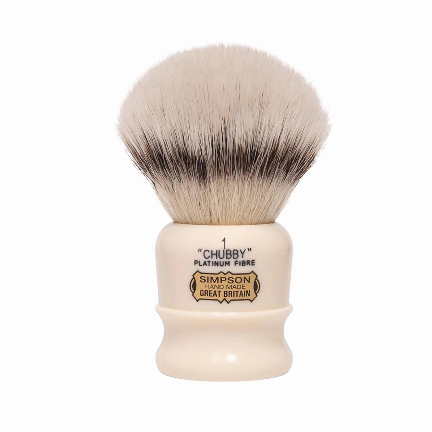 Simpsons Shaving Brush Chubby 1 CH1 Platinum Synthetic Fibre - Faux Ivory Handle - Premium Wet Shave Tool for Rich Lather - Extra Soft & Dense - Luxury Shaving Brush for Smooth, Comfortable Grooming