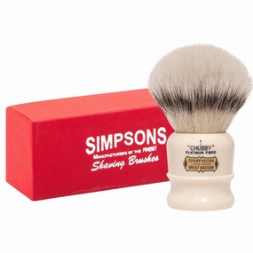 Simpsons Shaving Brush Chubby 1 CH1 Platinum Synthetic Fibre - Faux Ivory Handle - Premium Wet Shave Tool for Rich Lather - Extra Soft & Dense - Luxury Shaving Brush for Smooth, Comfortable Grooming