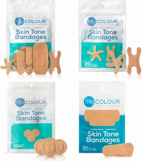 Skin Tone Bandages Assorted Shapes - Flexible Fabric Adhesive Strips, Fingertip, Knuckle, Spots, Variety Pack - Beige, 4 Pack, 130 Count