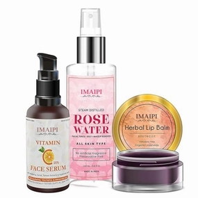 Skincare Set, Vitamin C Face Serum, Rose Water Toner, Beetroot Lip Balm, Natural Ingredients