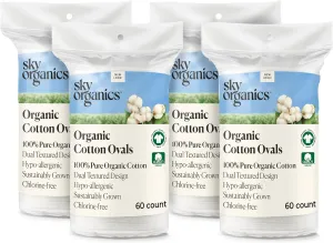 Sky Organics Organic Large Oval Cotton Pads, 100% Pure Organic Cotton, GOTS Certified Cotton, 240 Count, Dual Textured Design, for Makeup Removal, Cleansing, Toner Application