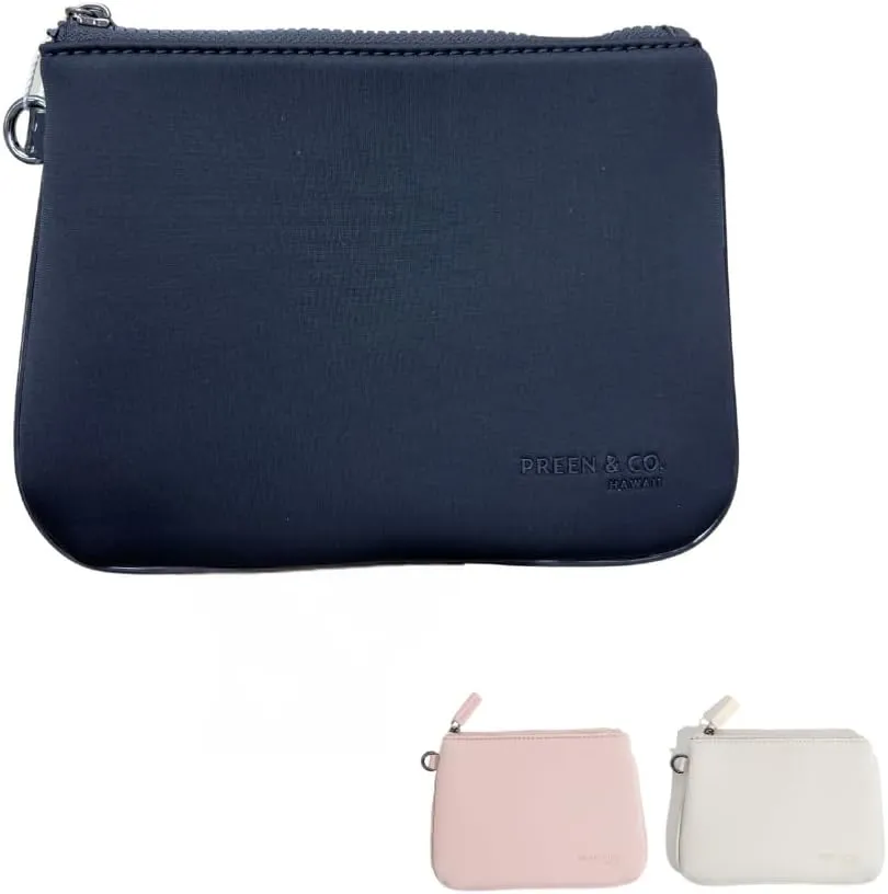Small, slim heat-resistant makeup beauty pouch for purse. Insulated cosmetic pouch helps protect makeup from melting, spoiling and expiring quickly. Makeup bag for car (Black Pouch)