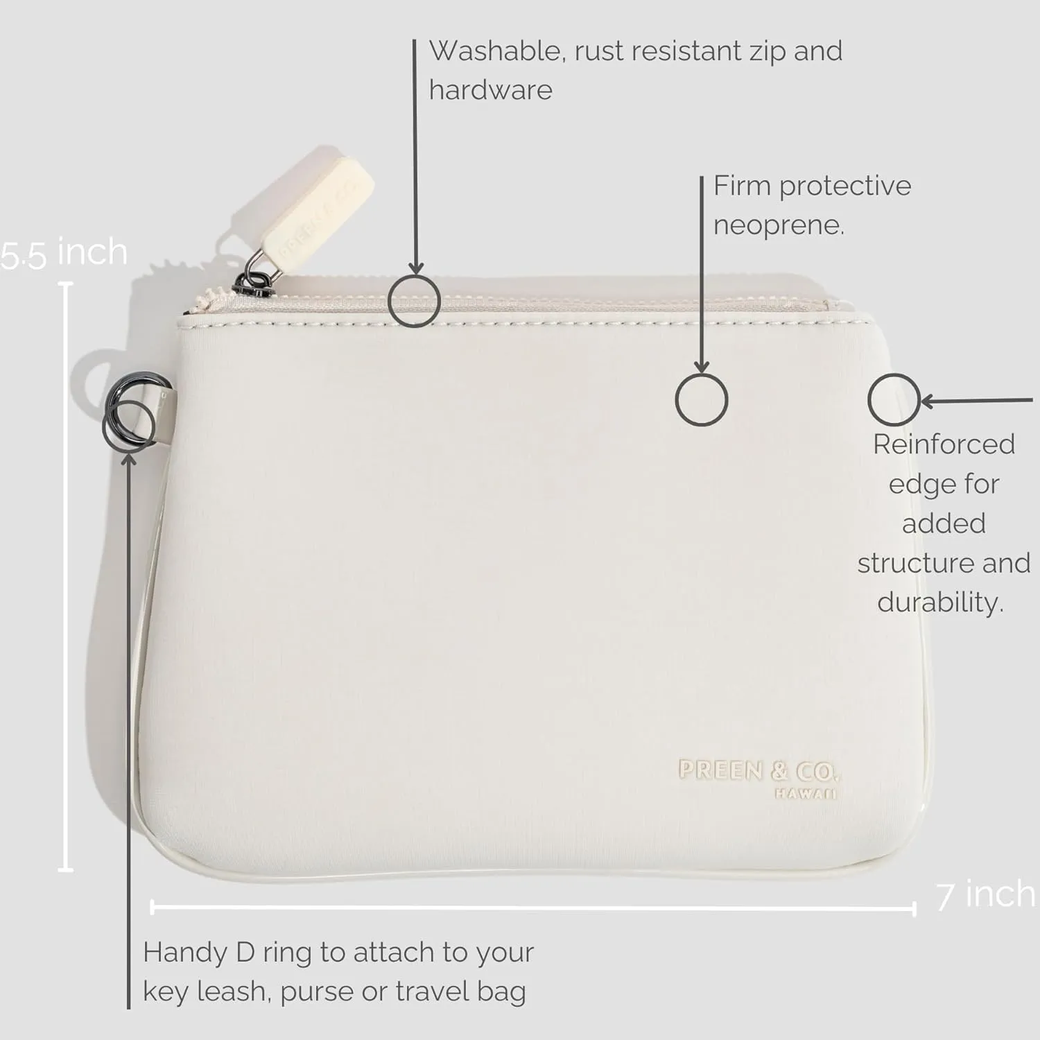 Small, slim heat-resistant makeup beauty pouch for purse. Insulated cosmetic pouch helps protect makeup from melting, spoiling and expiring quickly. Makeup bag for car (Oat (off-white))