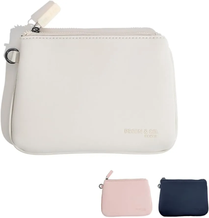 Small, slim heat-resistant makeup beauty pouch for purse. Insulated cosmetic pouch helps protect makeup from melting, spoiling and expiring quickly. Makeup bag for car (Oat (off-white))
