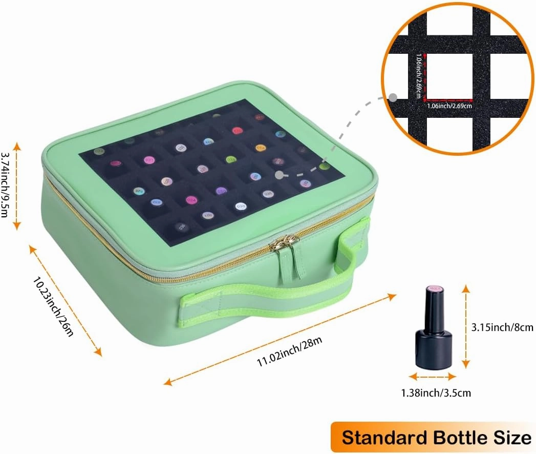 Small Clear Nail Polish Organizer Storage Box Hold 42 Bottles (15 ml/0.51 floz) PU Leather Portable Cosmetic Bag with Removable Partition