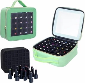 Small Clear Nail Polish Organizer Storage Box Hold 42 Bottles (15 ml/0.51 floz) PU Leather Portable Cosmetic Bag with Removable Partition