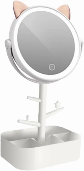 Smart Led Makeup Mirror 360° Swivel Dimmable Storage Stylish for Bedroom Vanity