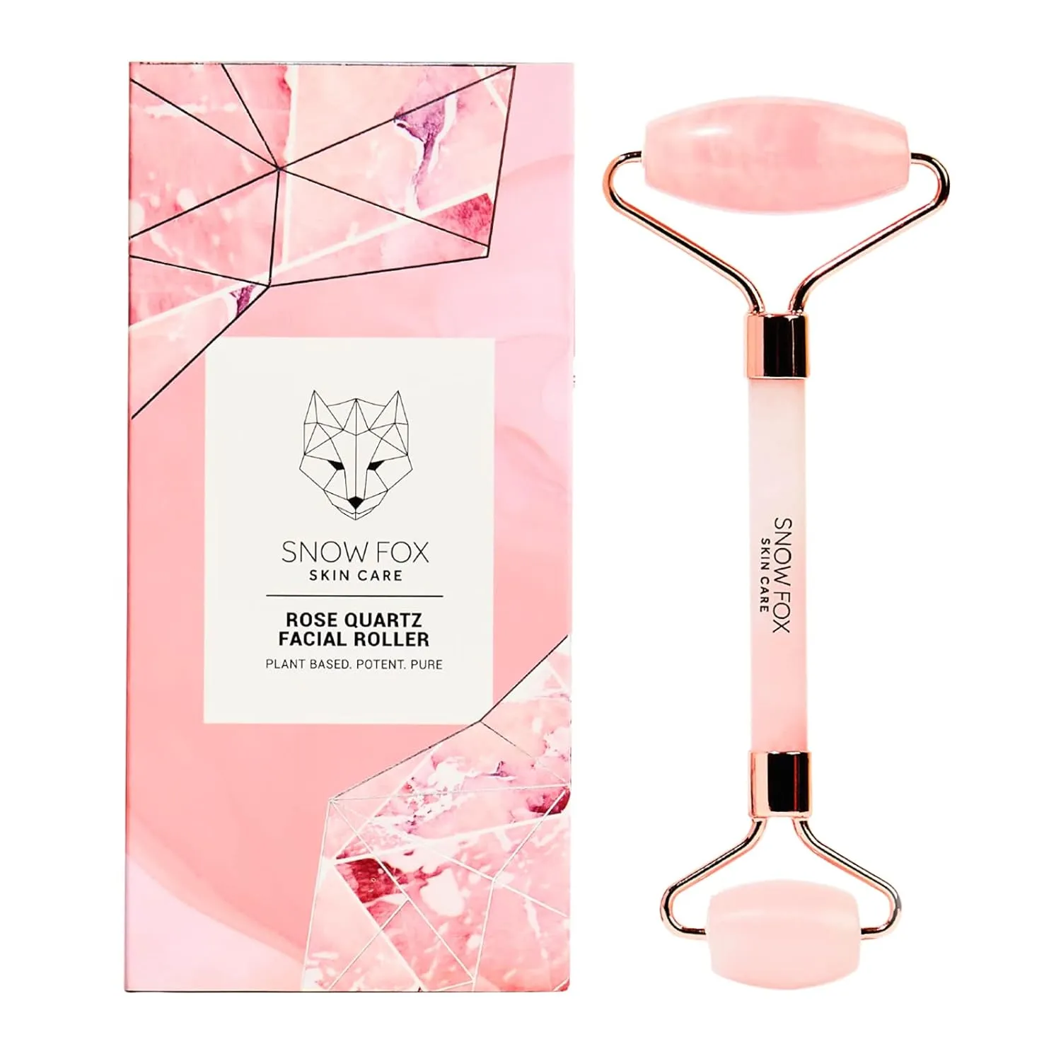 Snow Fox Skincare Hand-Carved Rose Quartz Facial Roller with Authentic Crystals