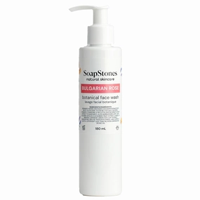 Soapstones Bulgarian Rose Botanical Facial Wash - 180ml - Gentle and Hydrating Skin Care Face Wash - Chamomile, Green Tea, and Cucumber Infused in a Rose Oil Cleansing Daily Care
