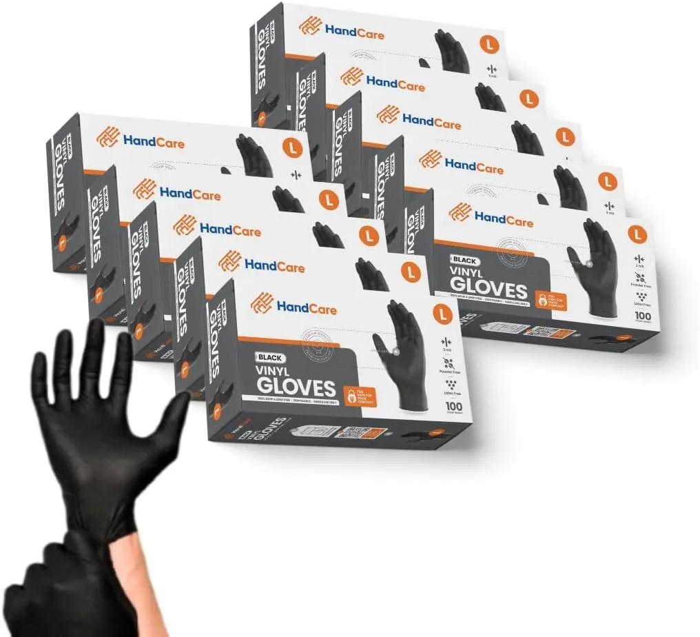 Soft Disposable Black Vinyl Gloves - 3 Mil Powder Free Black Disposable Gloves-Cooking Gloves Disposable Food Safe-Latex Free