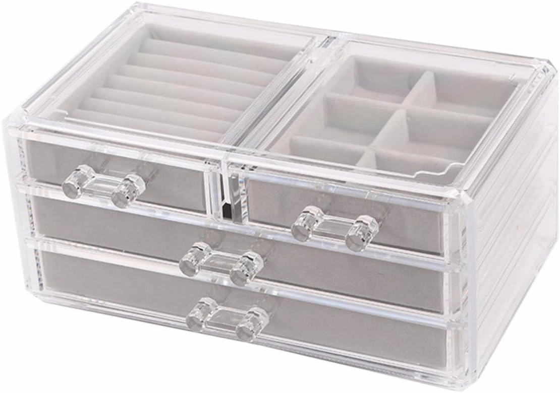SOIMISS Cosmetic Storage Organizer 4-drawer Clear Jewelry Box Desktop Organizer Simple Lip Gloss Holder