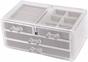 SOIMISS Cosmetic Storage Organizer 4-drawer Clear Jewelry Box Desktop Organizer Simple Lip Gloss Holder
