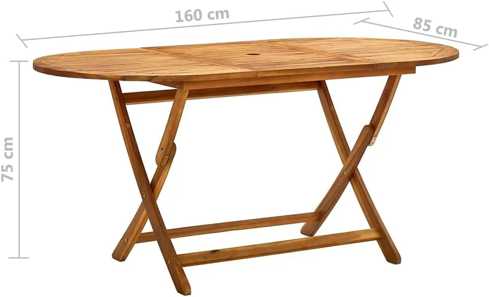 Solid Acacia Wood Outdoor Table Foldable Dining Camping Table, Folding Portable Garden Furniture, Medium Brown Teak Finish for Picnic, 160x160x75cm