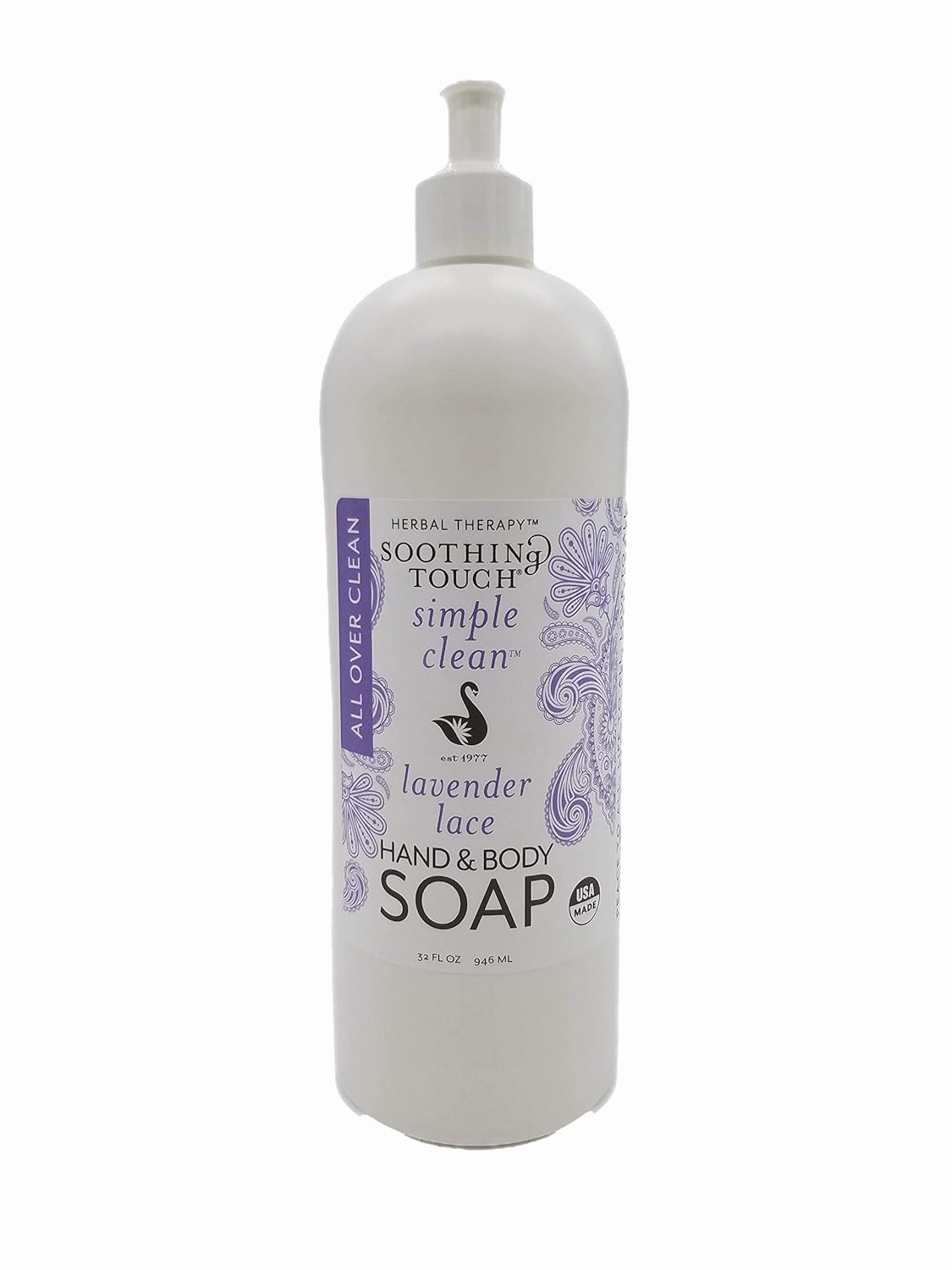 Soothing Touch Hand & Body Soap, Lavender Lace, 32 oz, Professional Grade Lavender Oil, Gentle, Paraben Free, Vegan