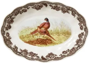 Spode Woodland 6" Oval Fluted Dish - Pheasant Design | Porcelain Ceramic Hunting-Themed Tableware | Microwave & Dishwasher Safe | For Appetizers, Desserts - Thanksgiving Dinner and Festive Meals