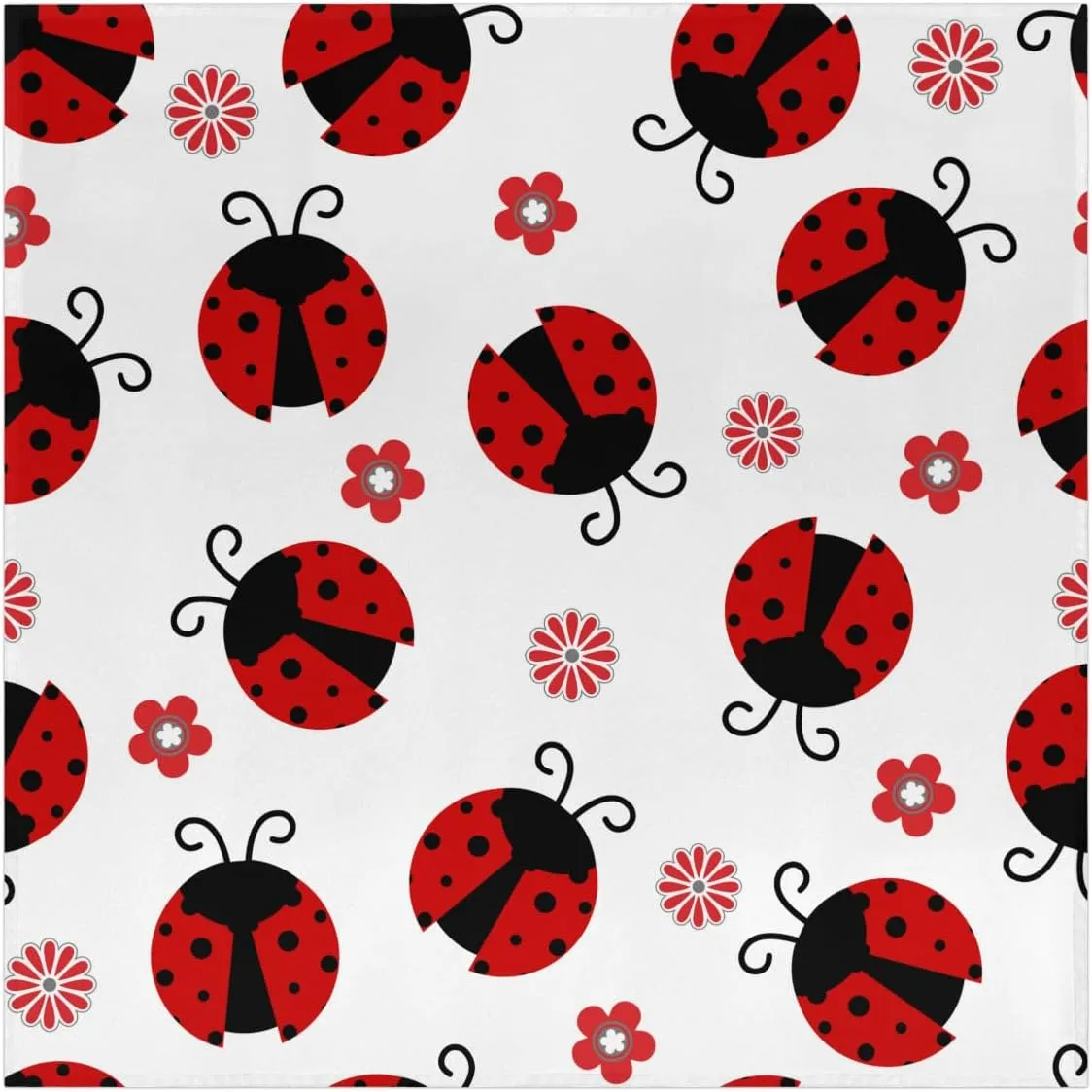 Square Tablecloth - 52 x 52 Inch Table Cover, Ladybugs with Red Little Floral Washable Dust-Proof Wrinkle Resistant for Restaurant, Picnic, Dining, Home