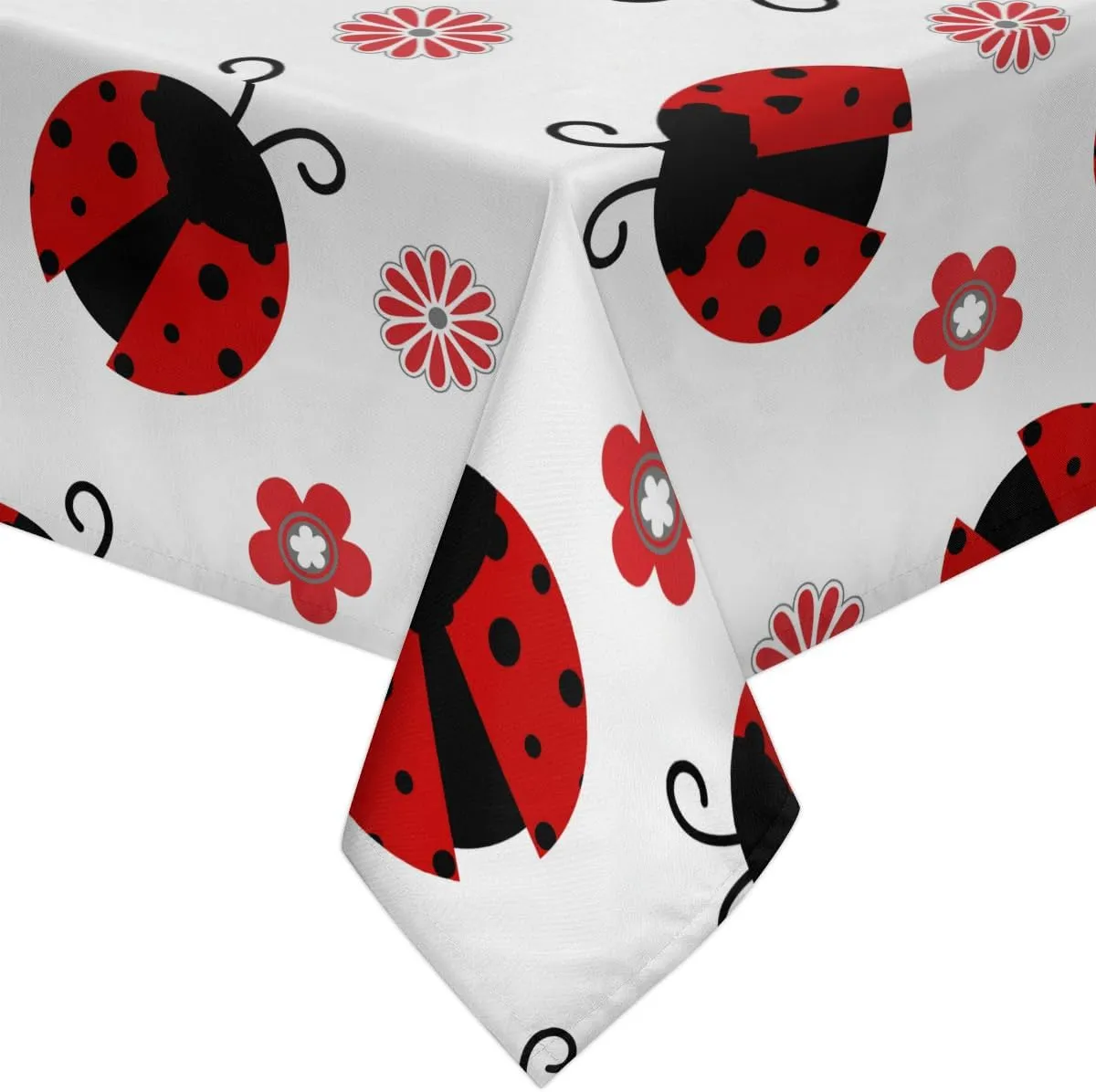 Square Tablecloth - 52 x 52 Inch Table Cover, Ladybugs with Red Little Floral Washable Dust-Proof Wrinkle Resistant for Restaurant, Picnic, Dining, Home