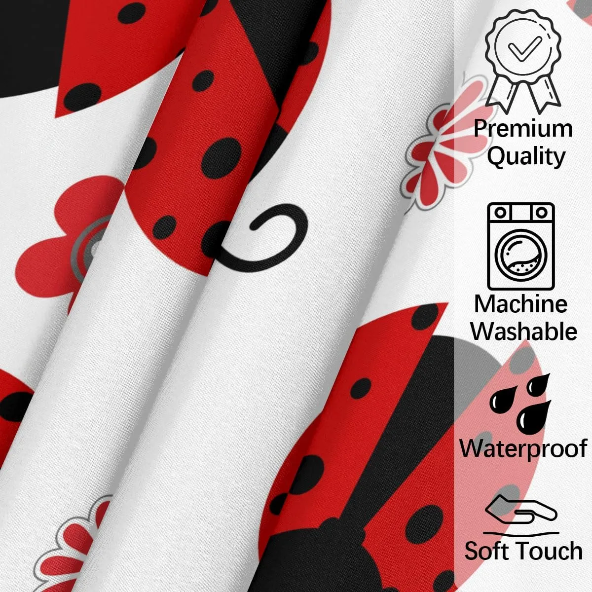 Square Tablecloth - 52 x 52 Inch Table Cover, Ladybugs with Red Little Floral Washable Dust-Proof Wrinkle Resistant for Restaurant, Picnic, Dining, Home