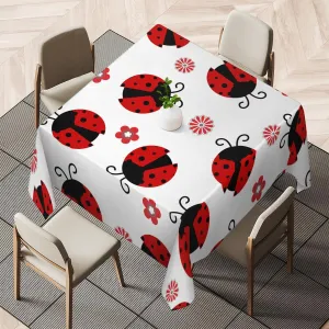 Square Tablecloth - 52 x 52 Inch Table Cover, Ladybugs with Red Little Floral Washable Dust-Proof Wrinkle Resistant for Restaurant, Picnic, Dining, Home