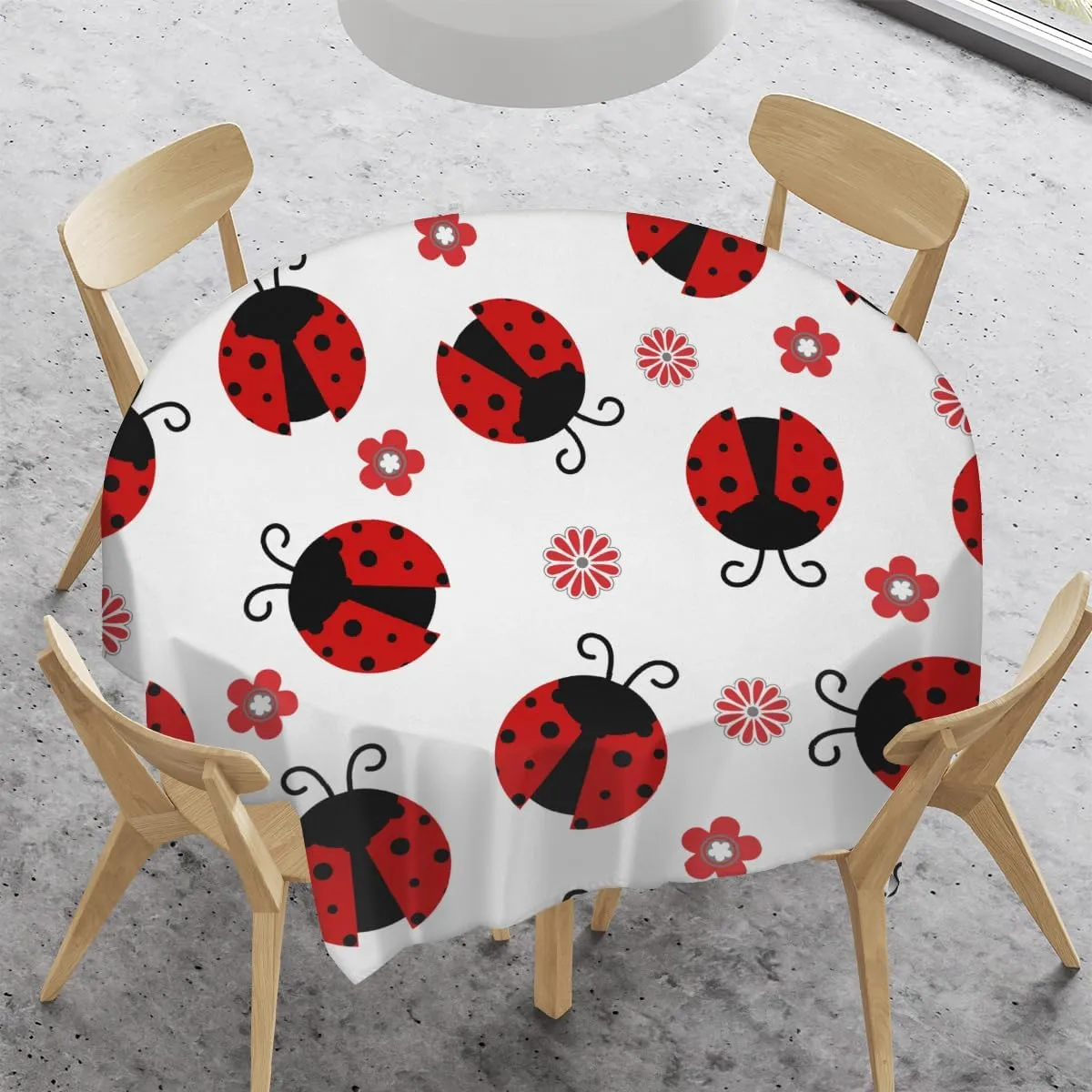 Square Tablecloth - 52 x 52 Inch Table Cover, Ladybugs with Red Little Floral Washable Dust-Proof Wrinkle Resistant for Restaurant, Picnic, Dining, Home