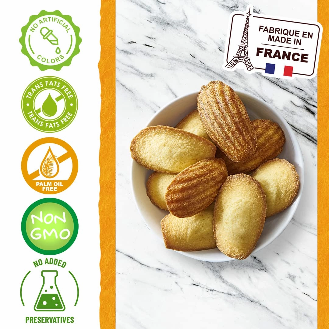 St Michel Traditional Madeleines French Sponge Cakes Made In France, Pack of 2 (250g each) Non-GMO. Total of 20 Individually Wrapped All Butter Traditional Madeleines Sponge Cakes