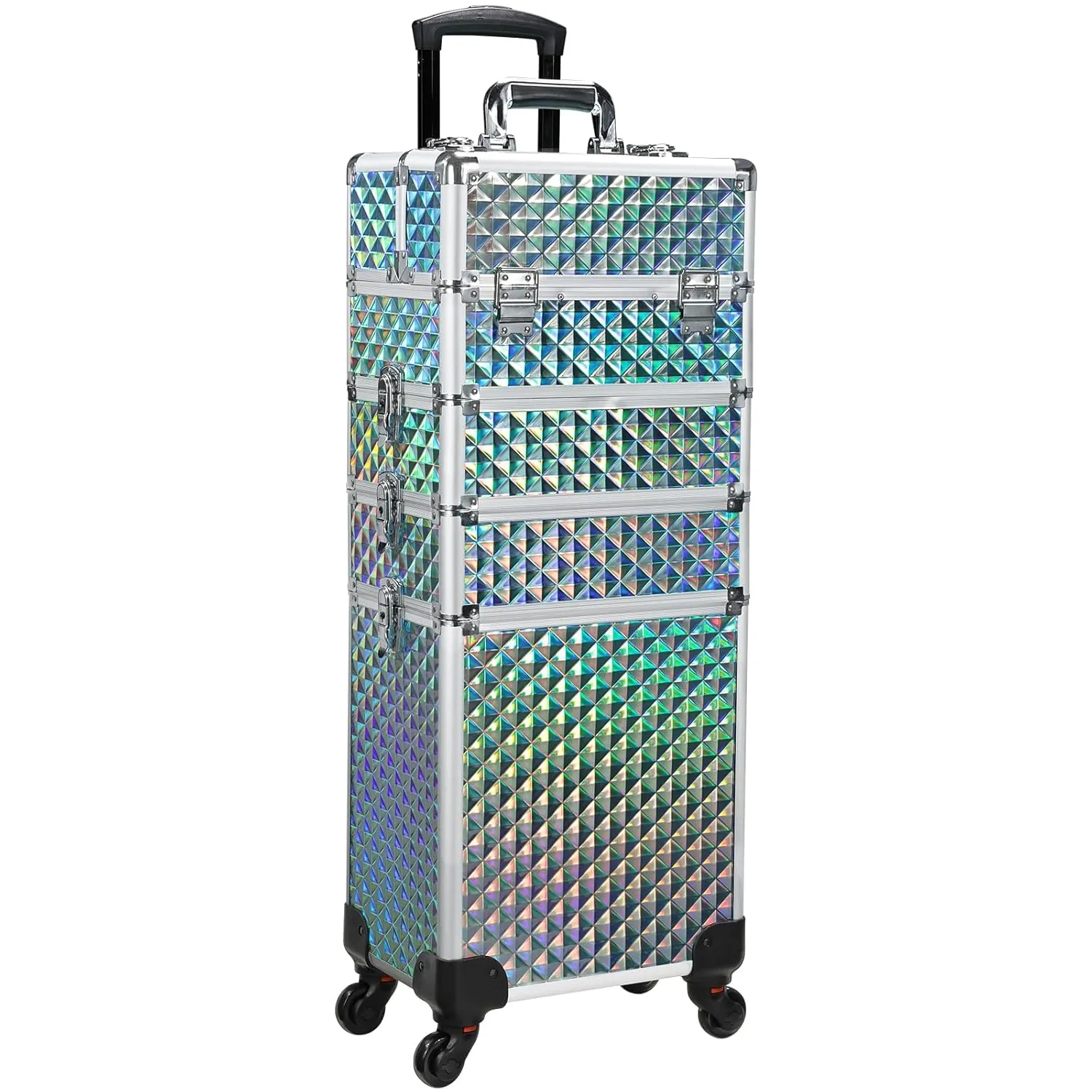 Stagiant Rolling Makeup Case Cosmetology Case on Wheels 4 in 1 Makeup Travel Case Large Cosmetic Organizer Storage with Key Swivel Wheels Nail Artist Salon Traveling Cart Trunk Watery Blue