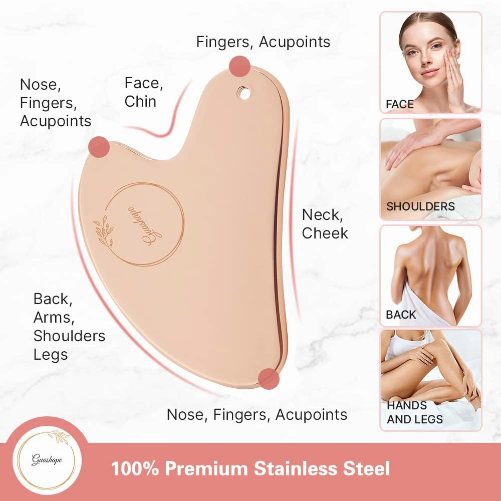 Stainless Steel Gua Sha Facial Tools | Guasha Tool for Face in Rose Gold for Sculpting, Shaping, Reduce Puffiness, Tension Relief