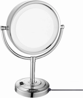 Standing LED Makeup Mirror, 8 Inch Double Sided 1X and 3X/5X/7X/10X Magnification, Brass Countertop Cosmetic Vanity Mirrors with Switch and Plug,Black,7X (Color : Chrome, Size : 10X)