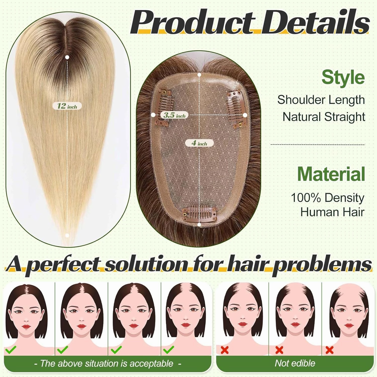 starluck Hair Toppers for Women 100% Real Human Hair, 12 Inch Ombre Light Blonde with Dark Root No Bangs, Pure Hand-Tied Silk Base with 3 Clips in Wiglet Toppers,Human Hair Toppers for Women