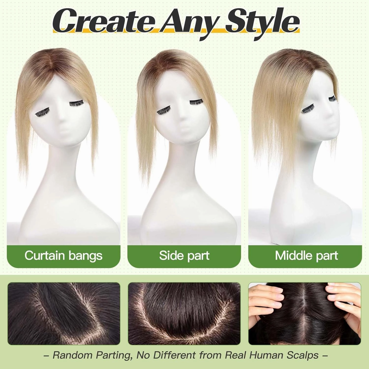 starluck Hair Toppers for Women 100% Real Human Hair, 12 Inch Ombre Light Blonde with Dark Root No Bangs, Pure Hand-Tied Silk Base with 3 Clips in Wiglet Toppers,Human Hair Toppers for Women
