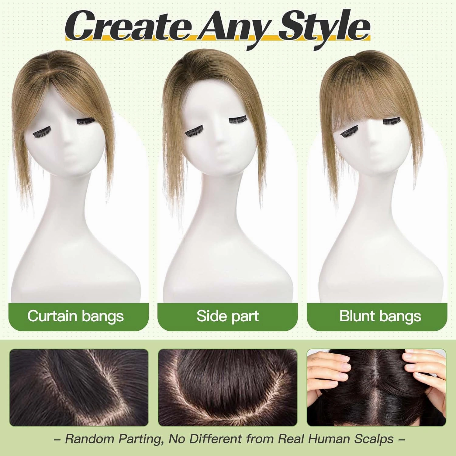 starluck Hair Toppers for Women 100% Real Human Hair, 12 Inch Ombre Light Brown with Dark Root With Bangs, Pure Hand-Tied Silk Base with 3 Clips in Wiglet Toppers,Human Hair Toppers for Women