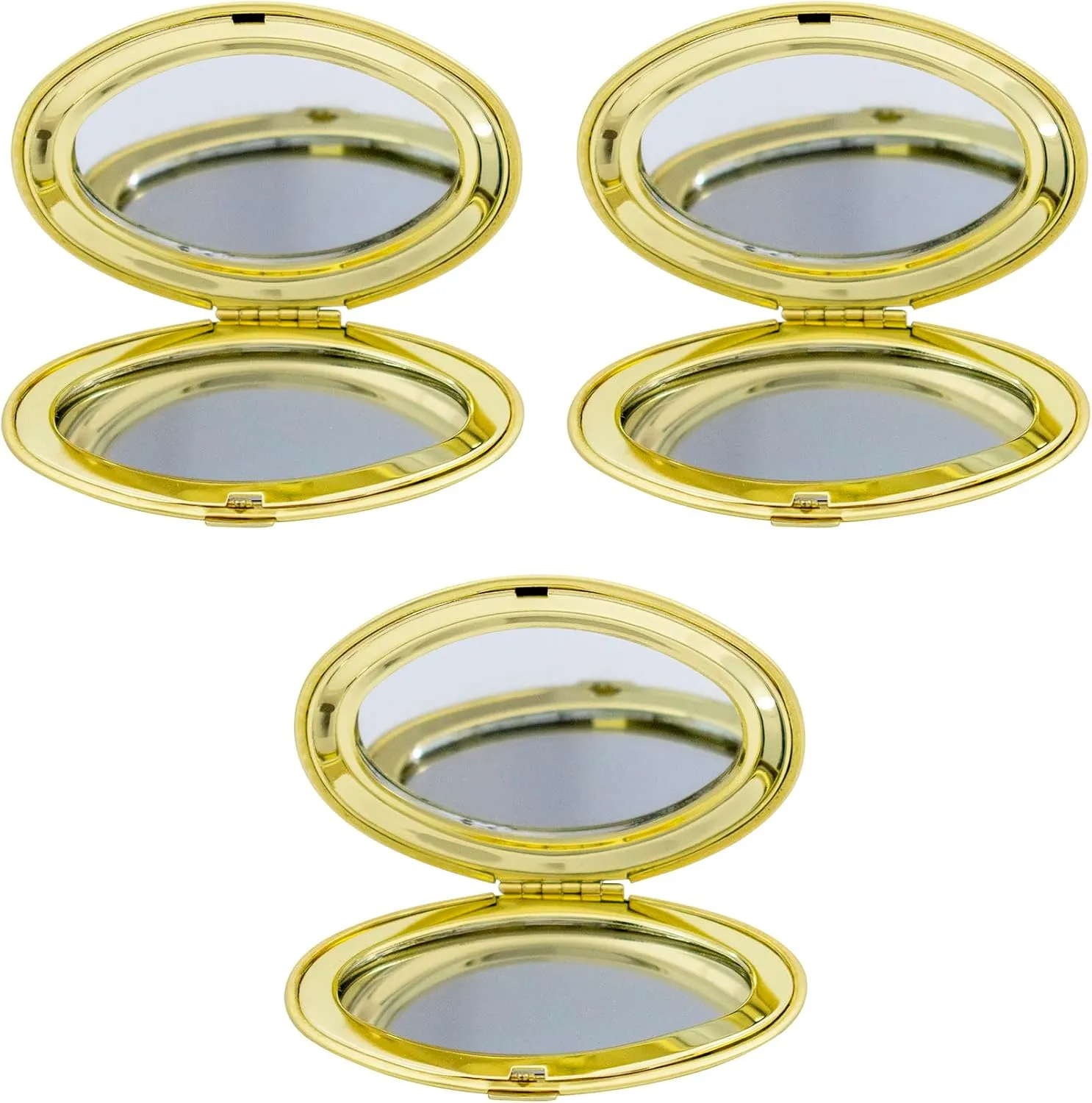 Stephanie Imports Set of 3 Double Sided Magnifying Compact Mirrors with Brushed Metal Finish (Gold, Oval)