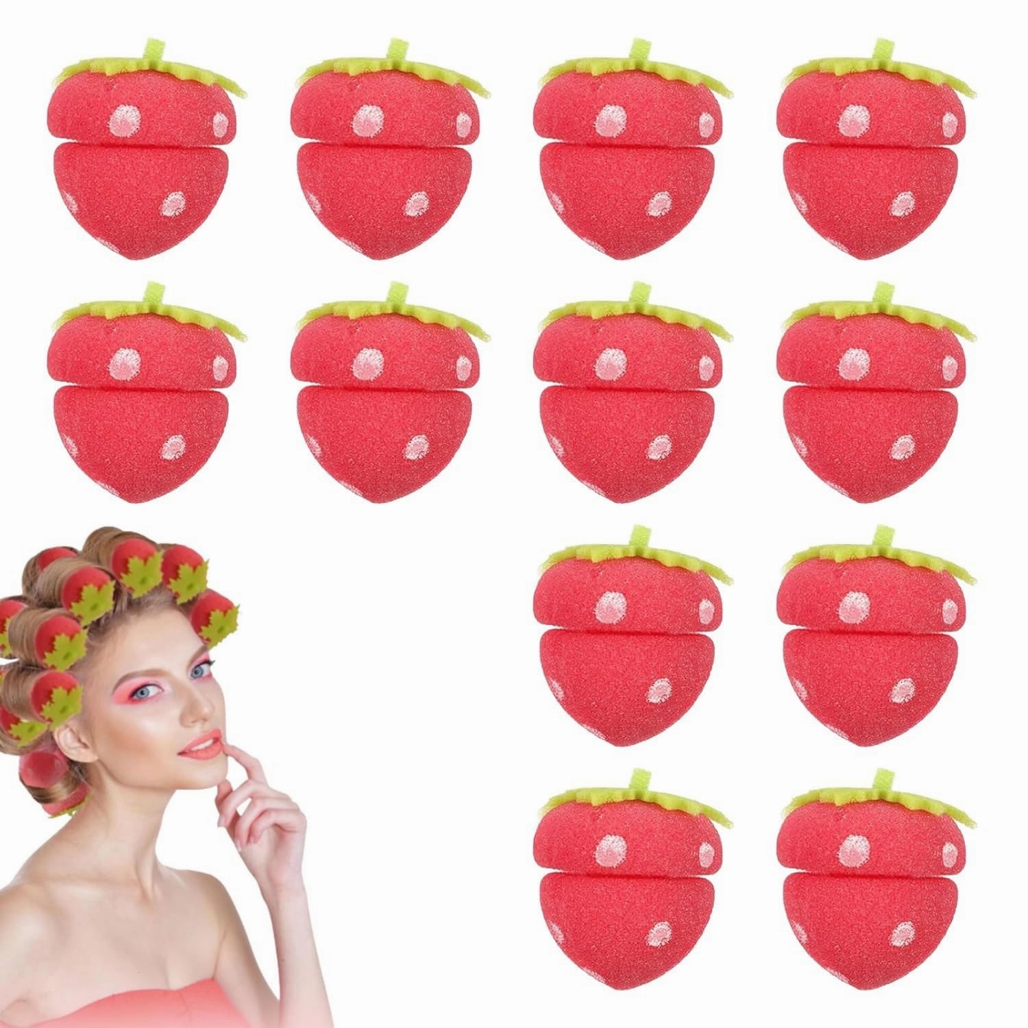 Strawberry Heatless Curlers Strawberry Foam Rollers Strawberry Curler, Strawberry foam Heatless Curlers, Strawberry Shape Magic Hair Curlers For Women for Medium Hair (24Pc)