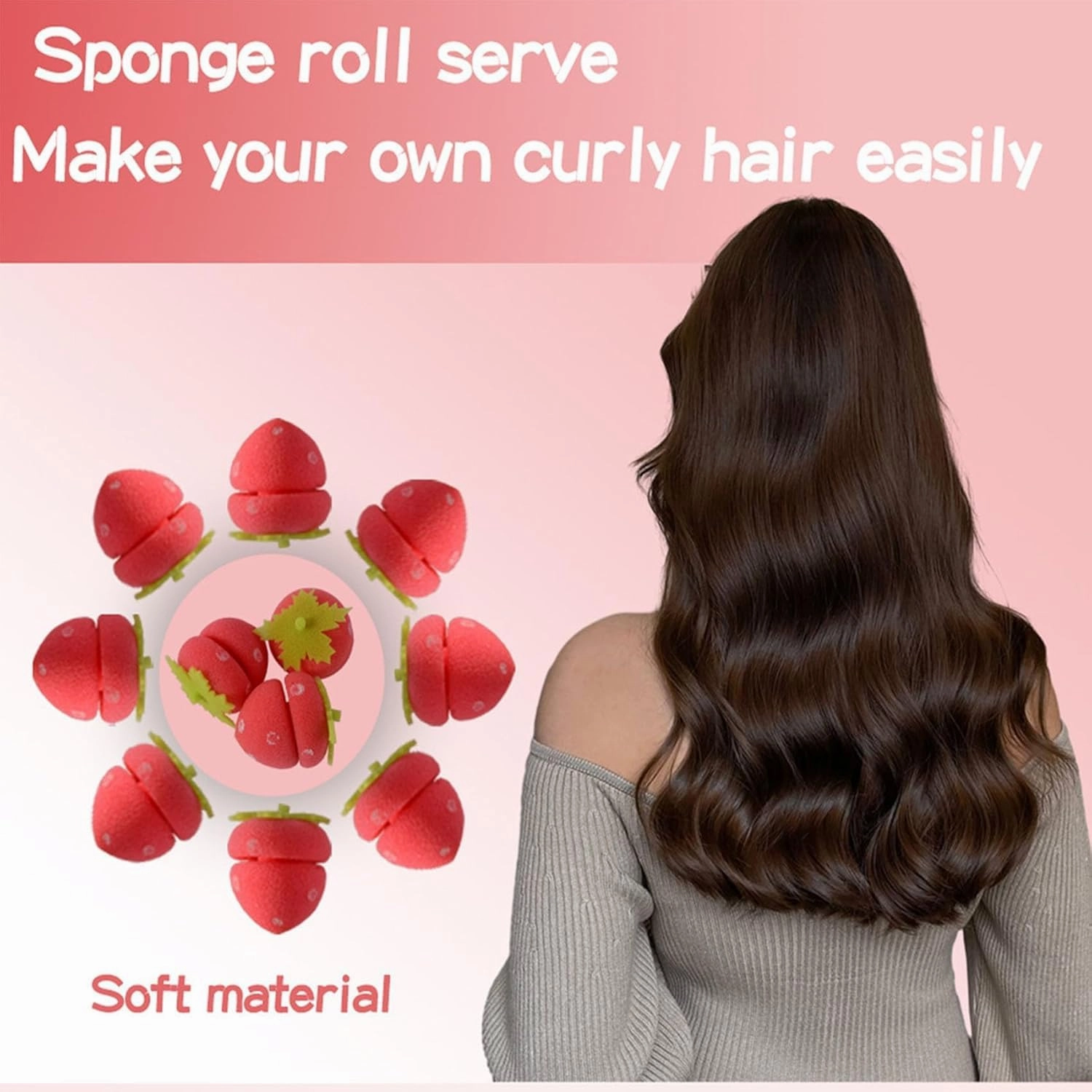 Strawberry Heatless Curlers Strawberry Foam Rollers Strawberry Curler, Strawberry foam Heatless Curlers, Strawberry Shape Magic Hair Curlers For Women for Medium Hair (24Pc)