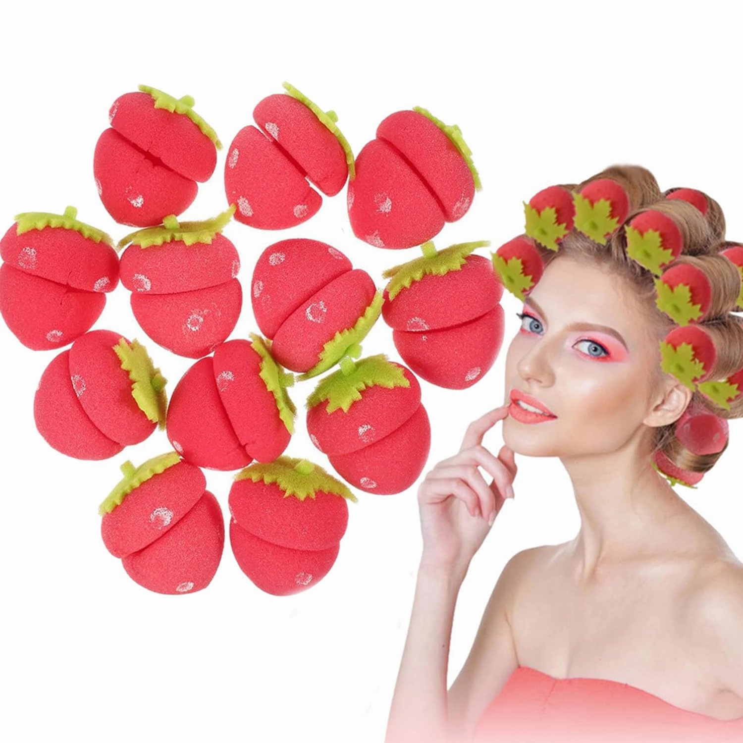 Strawberry Heatless Curlers Strawberry Foam Rollers Strawberry Hair Curlers Heatless Curls Strawberries Hair Sponge Rollers Strawberry Overnight Curls Strawberry Shape Magic Hair Curlers (24pcs, A)