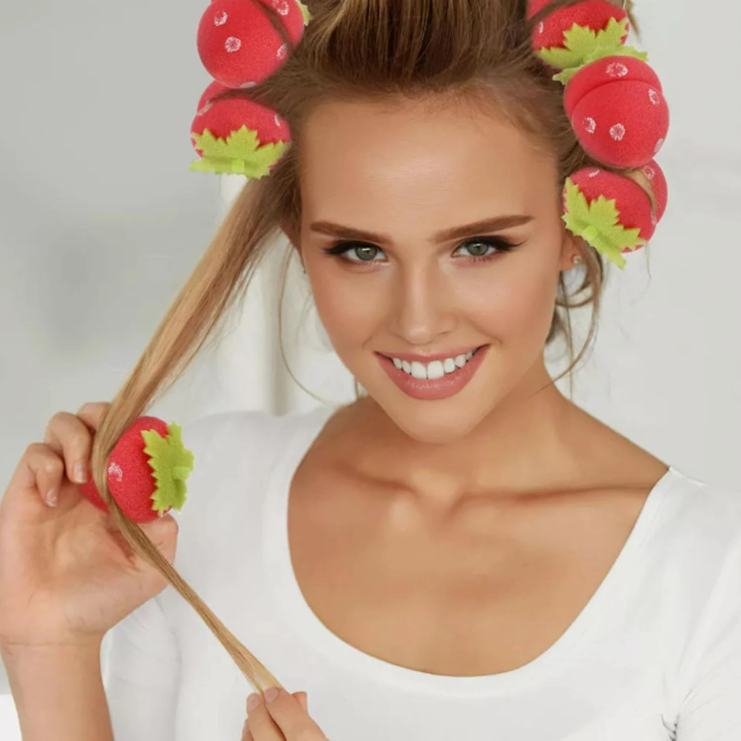 Strawberry Heatless Curlers Strawberry Foam Rollers Strawberry Hair Curlers Heatless Curls Strawberries Hair Sponge Rollers Strawberry Overnight Curls Strawberry Shape Magic Hair Curlers (24pcs, A)