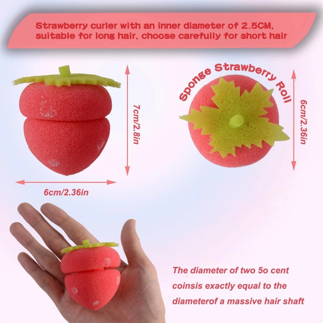 Strawberry Heatless Curlers Strawberry Foam Rollers Strawberry Hair Curlers Heatless Curls Strawberries Hair Sponge Rollers Strawberry Overnight Curls Strawberry Shape Magic Hair Curlers (24pcs, A)