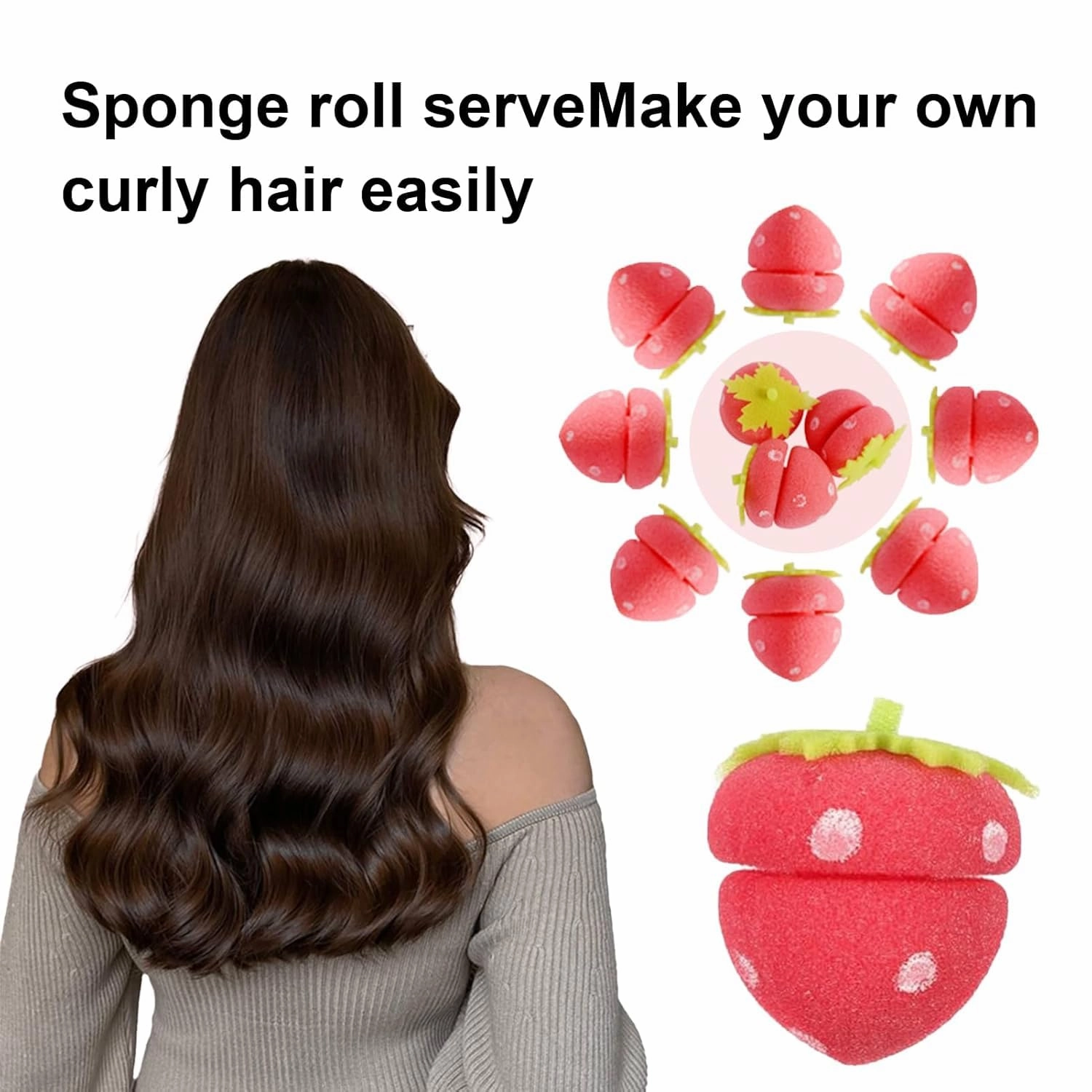 Strawberry Heatless Curlers Strawberry Foam Rollers Strawberry Hair Curlers Heatless Curls Strawberries Hair Sponge Rollers Strawberry Overnight Curls Strawberry Shape Magic Hair Curlers (24pcs, A)