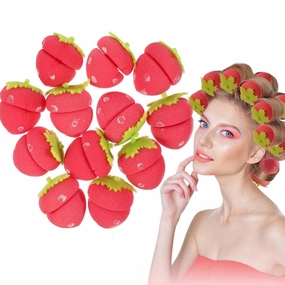 Strawberry Heatless Curlers Strawberry Foam Rollers Strawberry Hair Curlers Heatless Curls Strawberries Hair Sponge Rollers Strawberry Overnight Curls Strawberry Shape Magic Hair Curlers (24pcs, A)
