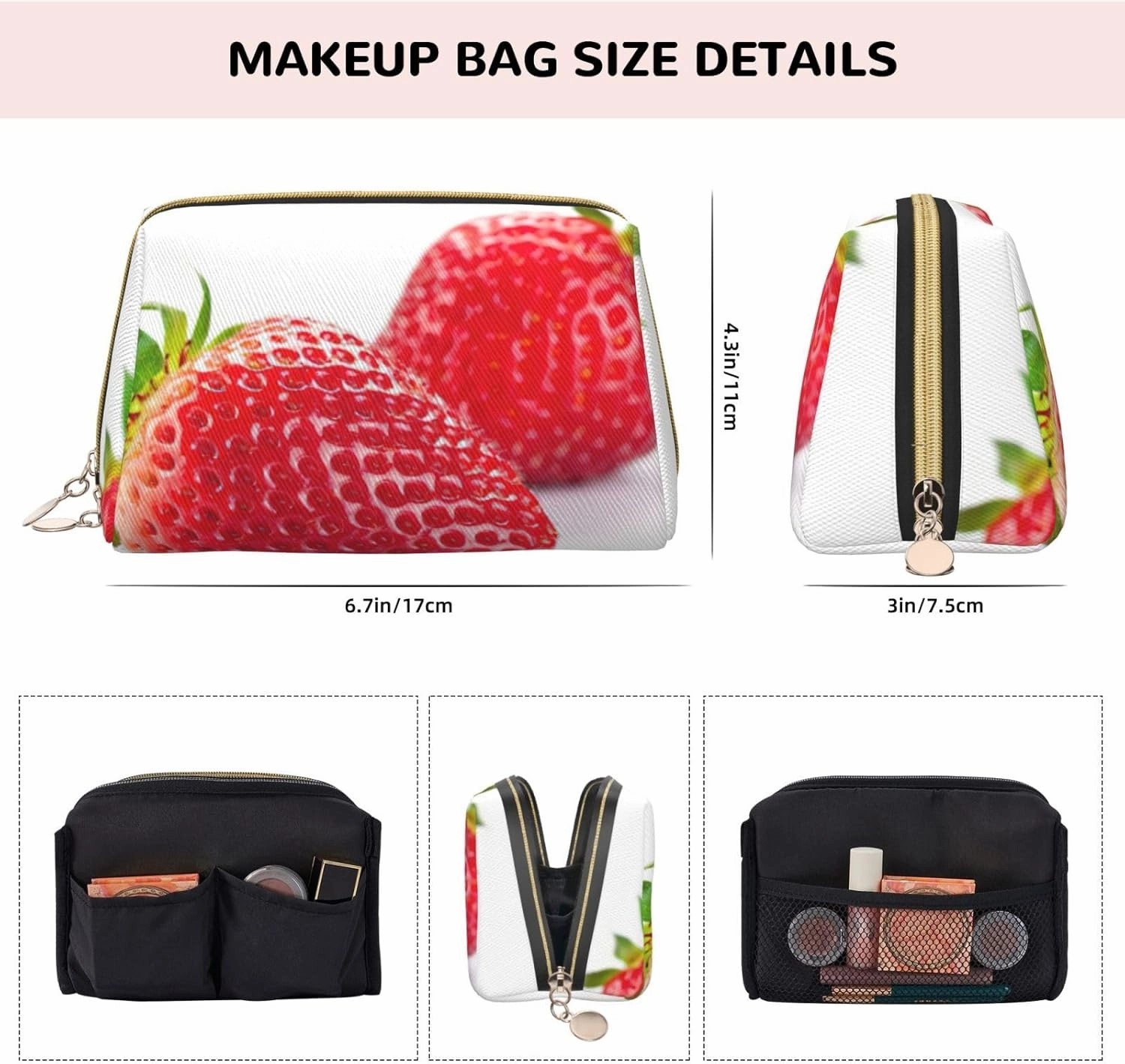 Strawberry Toiletry Pouch, Travel-Friendly Makeup Organizer For Makeup Brushes, Lipsticks
