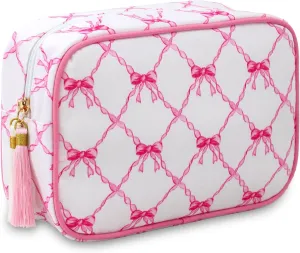 Stripe Makeup Bag Travel Cosmetic Bag Organizer Tassel Toiletry Bag Large Canvas Zipper Pouch and Accessories Storage Bag for Women