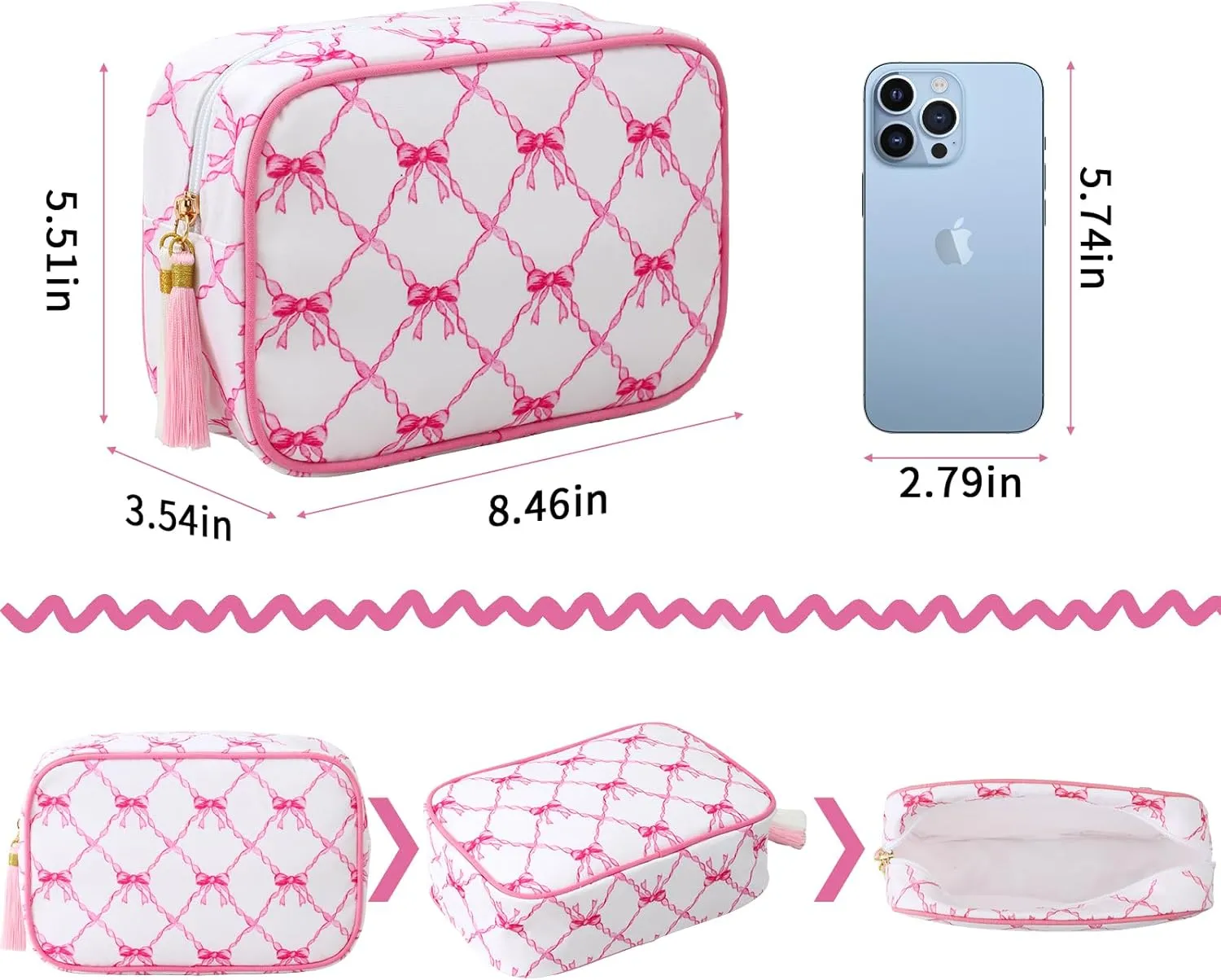 Stripe Makeup Bag Travel Cosmetic Bag Organizer Tassel Toiletry Bag Large Canvas Zipper Pouch and Accessories Storage Bag for Women