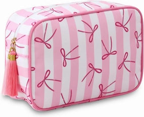 Stripe Makeup Bag Travel Cosmetic Bag Organizer Tassel Toiletry Bag Large Canvas Zipper Pouch and Accessories Storage Bag for Women