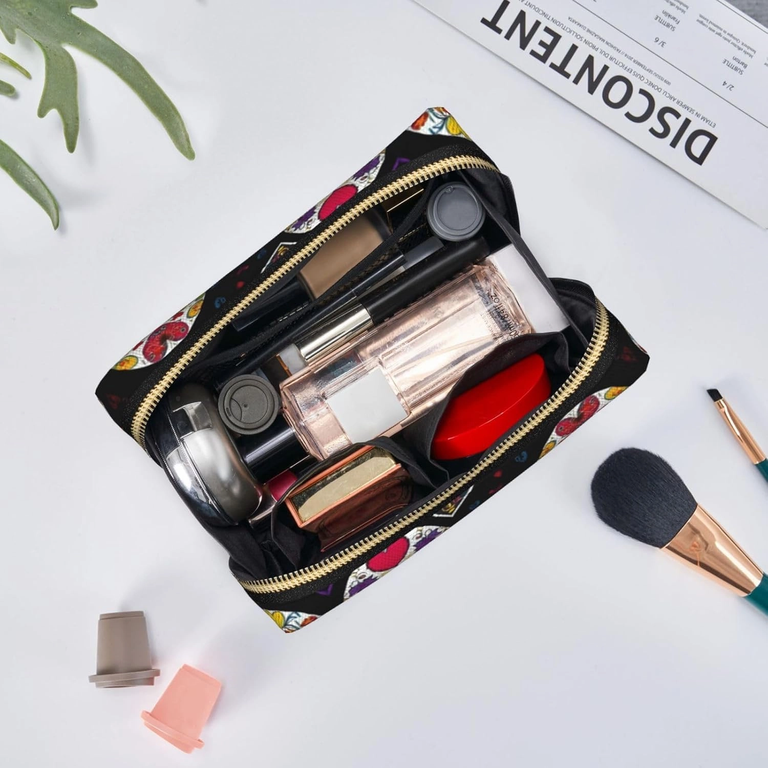 Sugar Skulls Toiletry Pouch, Travel-Friendly Makeup Organizer For Makeup Brushes, Lipsticks