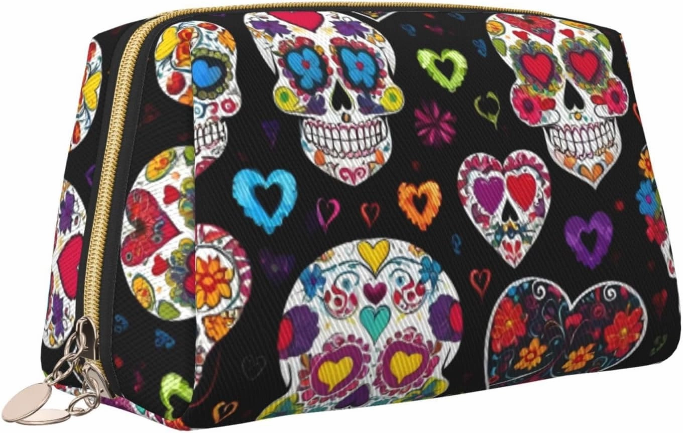 Sugar Skulls Toiletry Pouch, Travel-Friendly Makeup Organizer For Makeup Brushes, Lipsticks