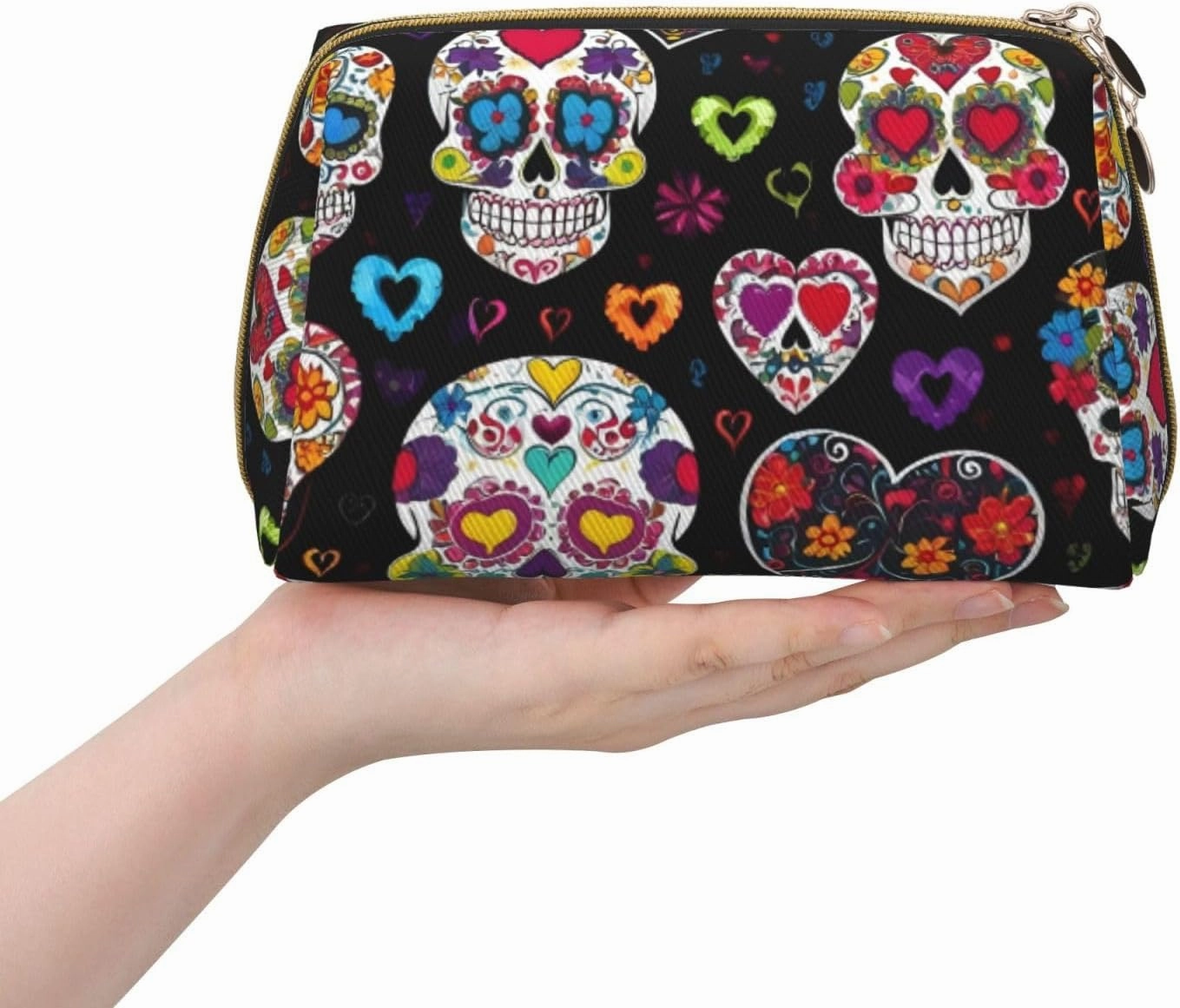 Sugar Skulls Toiletry Pouch, Travel-Friendly Makeup Organizer For Makeup Brushes, Lipsticks