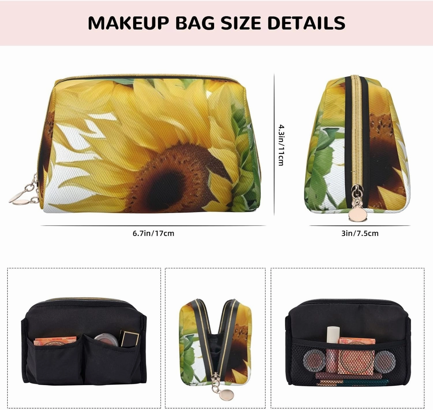 Sunflower Toiletry Pouch, Travel-Friendly Makeup Organizer For Makeup Brushes, Lipsticks