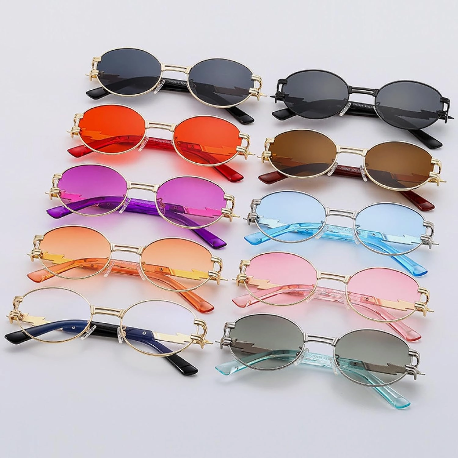 Sunglasses Women Men Hip Hop Lightning Decorative Retro Oval Trendy Outdoor Street Sun Glasses Uv400