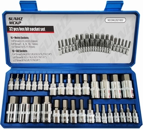 SUNHZMCKP 32 Piece Allen Socket Set, 1/4", 3/8", & 1/2" Drives Hex Bit Socket Set, Include Complete SAE and Metric Size Socket Set, S2 & Cr-V Steel and Enhanced Storage Case